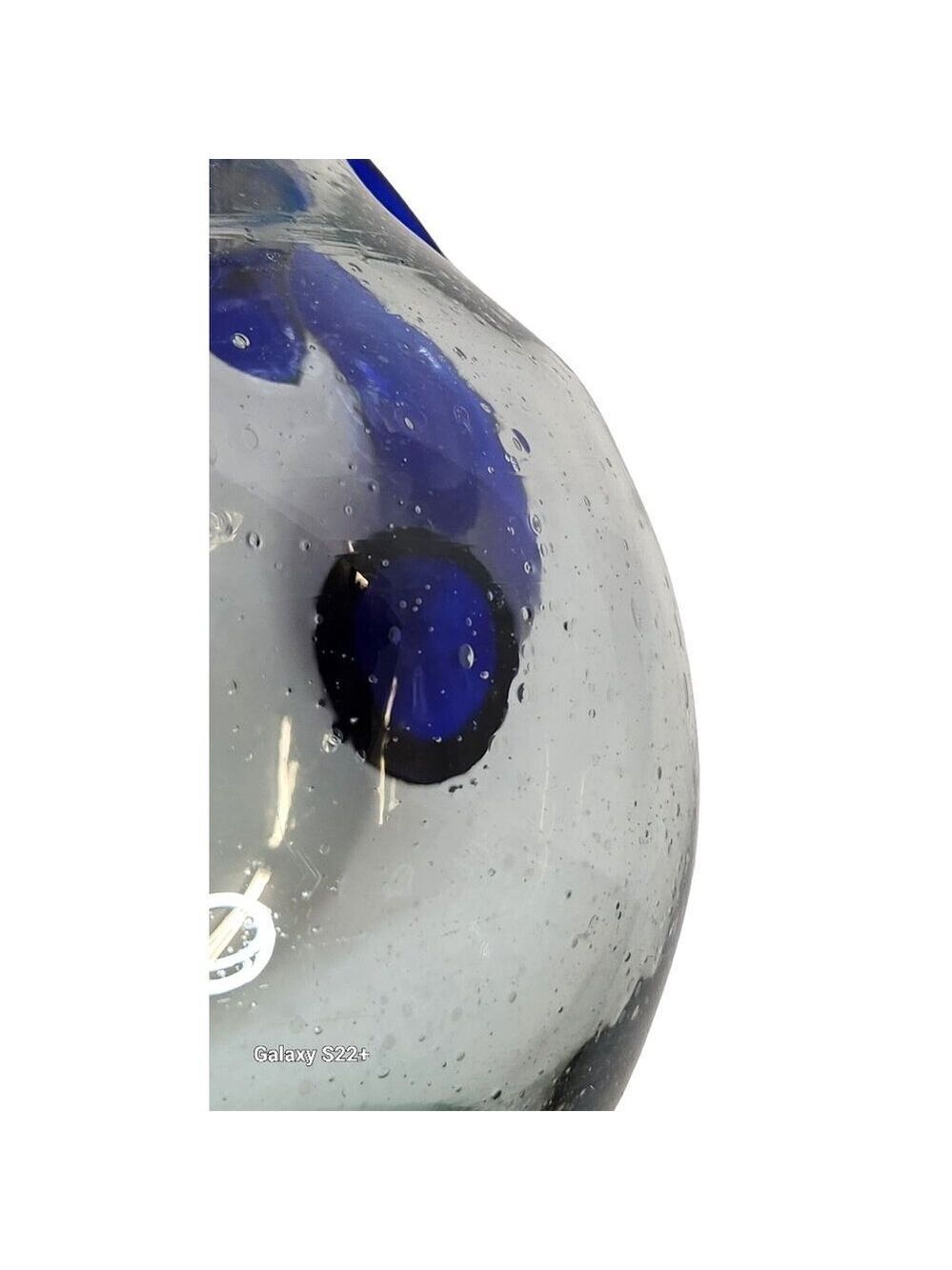 Artisan Handblown Glass Pitcher with Cobalt Blue Handle and Rim - Picture 4 of 10
